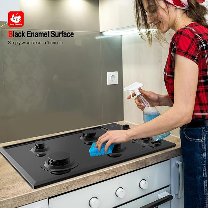 GASLAND 30 Inch Gas Cooktop Black, 4 Sabaf Sealed Burner Gas Stovetop, 4 ft Cord Plug, Heavy Duty Cast Iron Grates with Metal Knobs, 28,300 BTU NG/LPG Convertible
