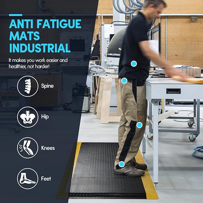 2 x 6 FT Anti Fatigue Mats Industrial 15/16 Inch Thick Soft Sponge Ergonomic Mat Durable Heavy Duty Diamond Plate for Standing Non Slip Industrial Grade Floor Mat for Leg & Back Pain