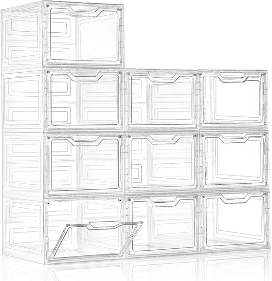 10 Pack Closet Organizers and Storage,Clear Stackable Plastic Storage Bins with Lids Magnetic Doors,Clothes Organizers and Storage,Plastic Craft Containers for Wardrobe Kitchen Bathroom Office