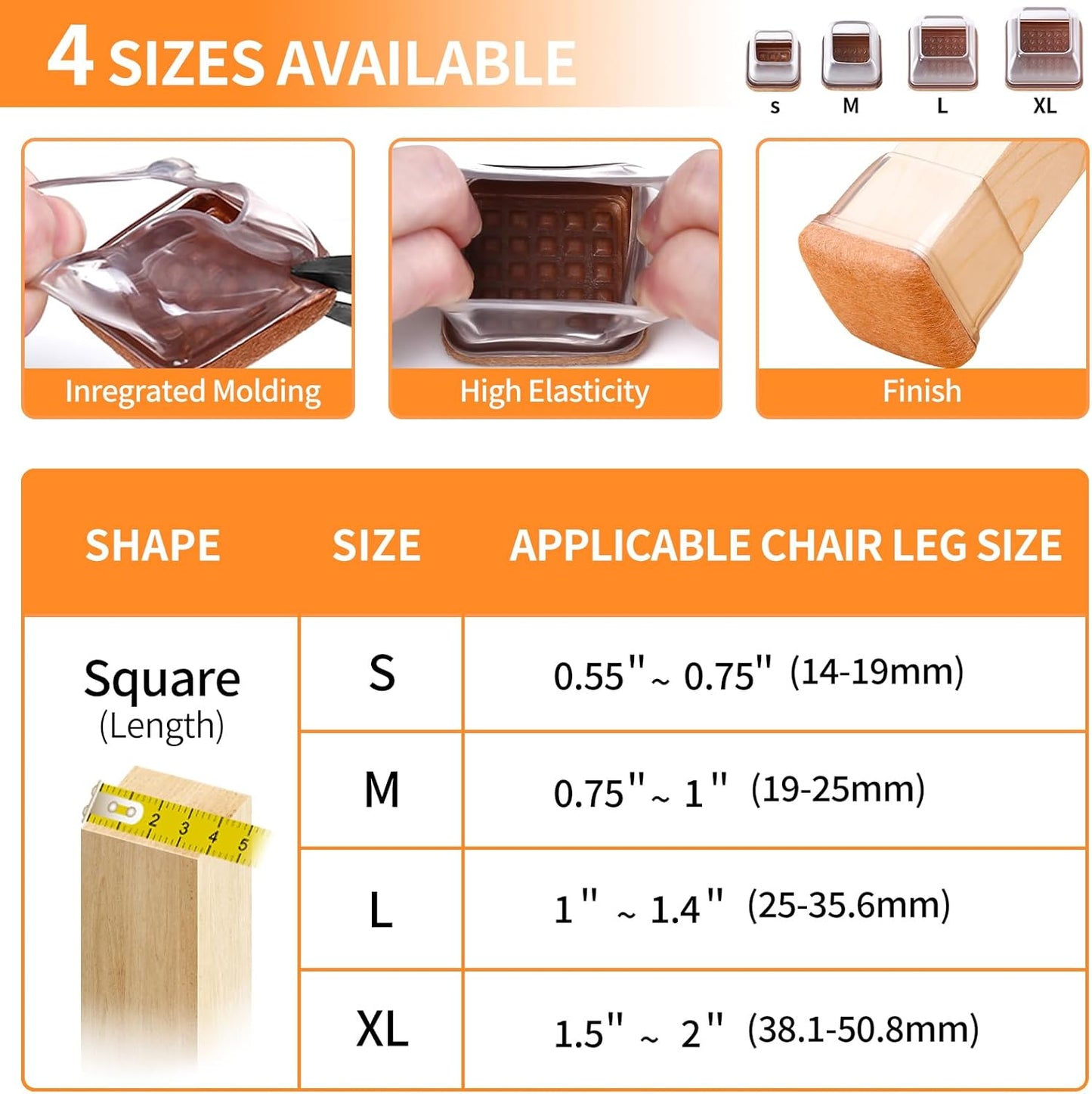 Ezprotekt Chair Leg Floor Protectors for Hardwood Floors, Felt Furniture Pads, Silicone Felt Furniture Leg Pads Caps Covers for Table Desk Sofa No Scratches and Reduce Noise (M Fit: 0.75" - 1")