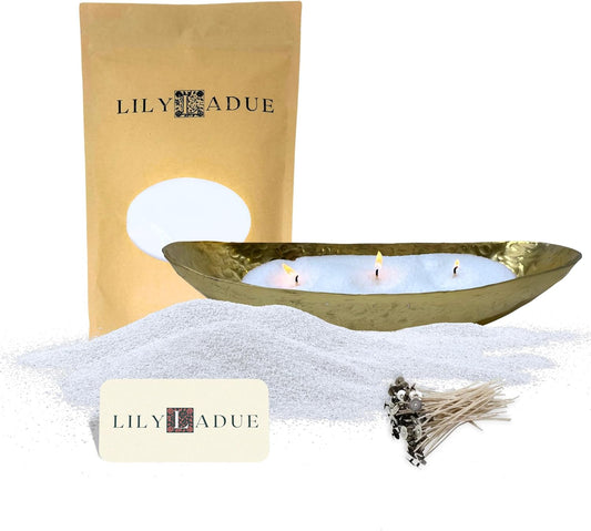 LILY LADUE Sand Candle Kit - 1Lb/16Oz Pearled Candles Sand and Wicks (24) with Gold Holder, Unscented Aroma Beads, Reusable Pearled Candle Wax for DIY Home Kit, Powder Beads Refill Available