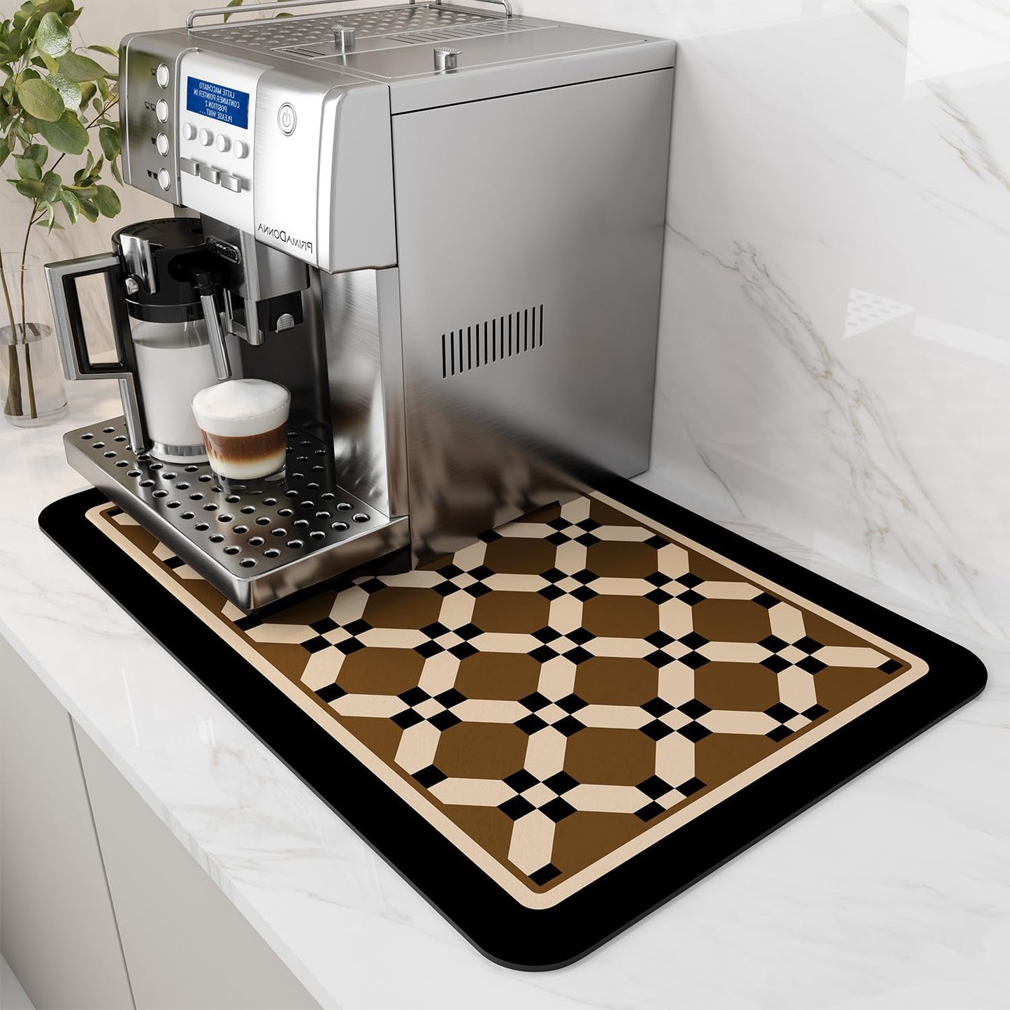 AMOAMI Coffee Mat Hide Stain Rubber Backed Absorbent Dish Drying Mat for Kitchen Counter - Fits Under Coffee Maker or Machine - PEANUT 12X19