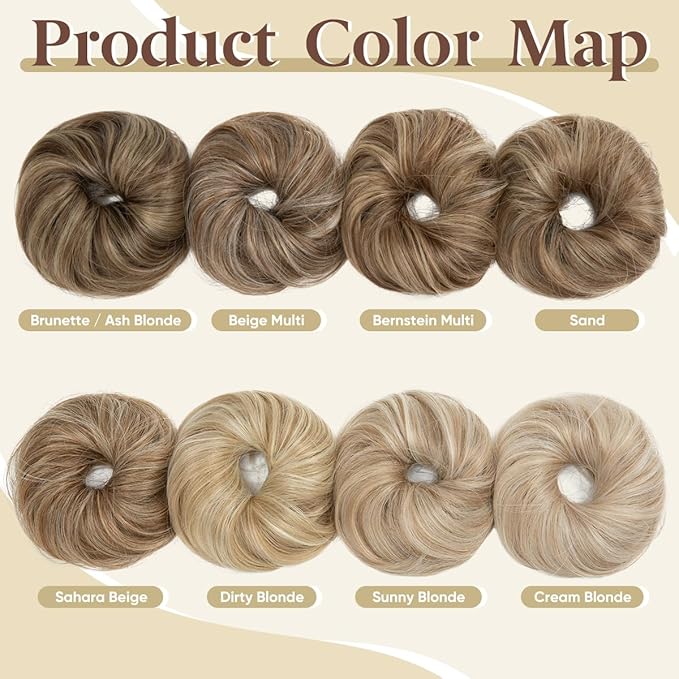CJL HAIR 2PCs Small Cute Messy Bun Hair Piece for Thin Hair Women Mini Synthetic Curly Bun Scrunchies Updo Hairpieces Brunette/Ash Blonde