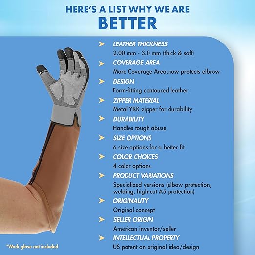 Arm Chaps Extended Elbow Leather Arm Guard - Arm Sleeve Protectors for Thin Skin and Bruising, Scratches & Cuts - Protective Arm Sleeve for Any Age- Left & Right Form-Fitting - Brown(1Pair/Large).