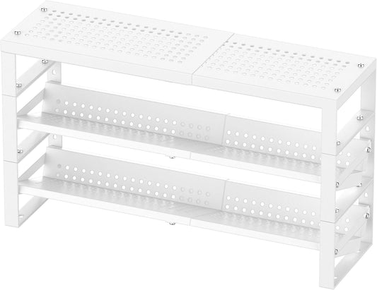 Expandable, Stackable, Adjustable Spice Rack kitchen Organizer,Metal Pantry Storage Shelves - Multi-Tier Shelf for Cabinet, Countertop, Pantries, Cupboard or Wall Mount,White