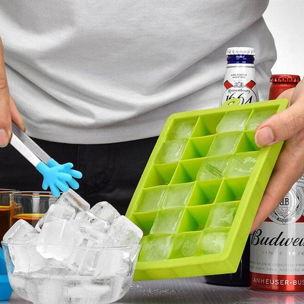 Ice Cube Tray, Silicone Square Ice Trays Easy Release Stackable Ice Cube Mold with Removable Lid, 24 Cavity (2 Pack, Green)