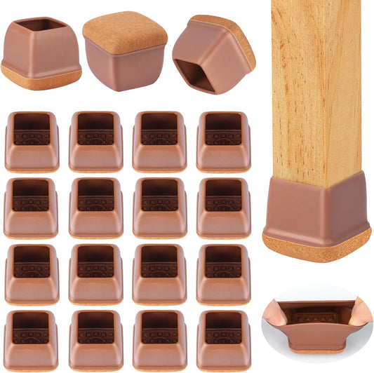 32 Pcs Chair Leg Floor Protectors Square, Silicone Chair Leg Protectors for Hardwood Floors, Chair Leg Caps Covers Protect Wooden Floors from Scratching, Thick, Won't Tear (Fit: 1-1/10" - 1-3/10")