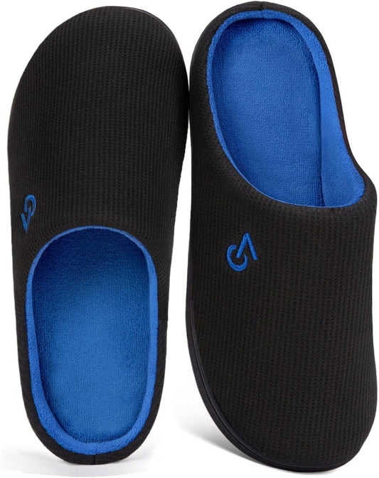 VeraCosy Men's Two-Tone Memory Foam House Slippers Indoor Outdoor Durable Rubber Sole