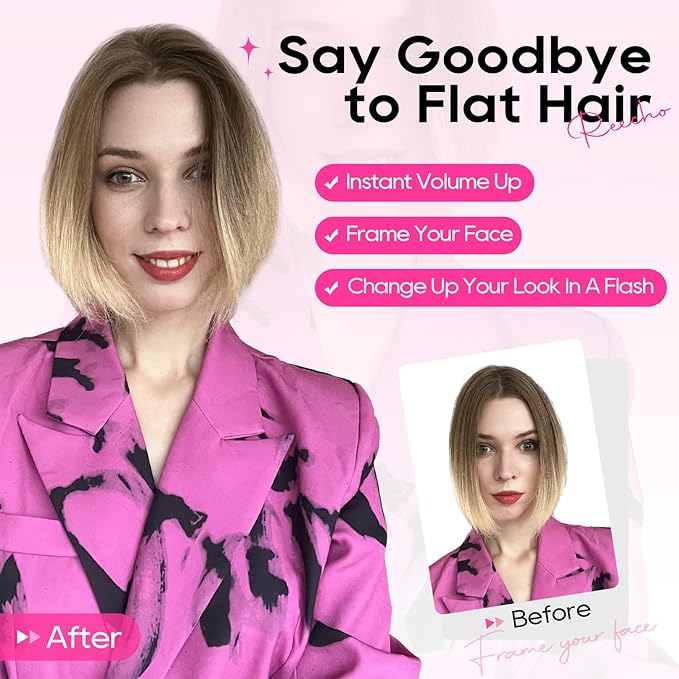 REECHO Clip in Hair Volumizer, Short Thick Clip in Hairpieces Adding Extra Hair Volume Extensions for Women with Thin Fine (Light Brown, 8 Inch(Pack of 2))