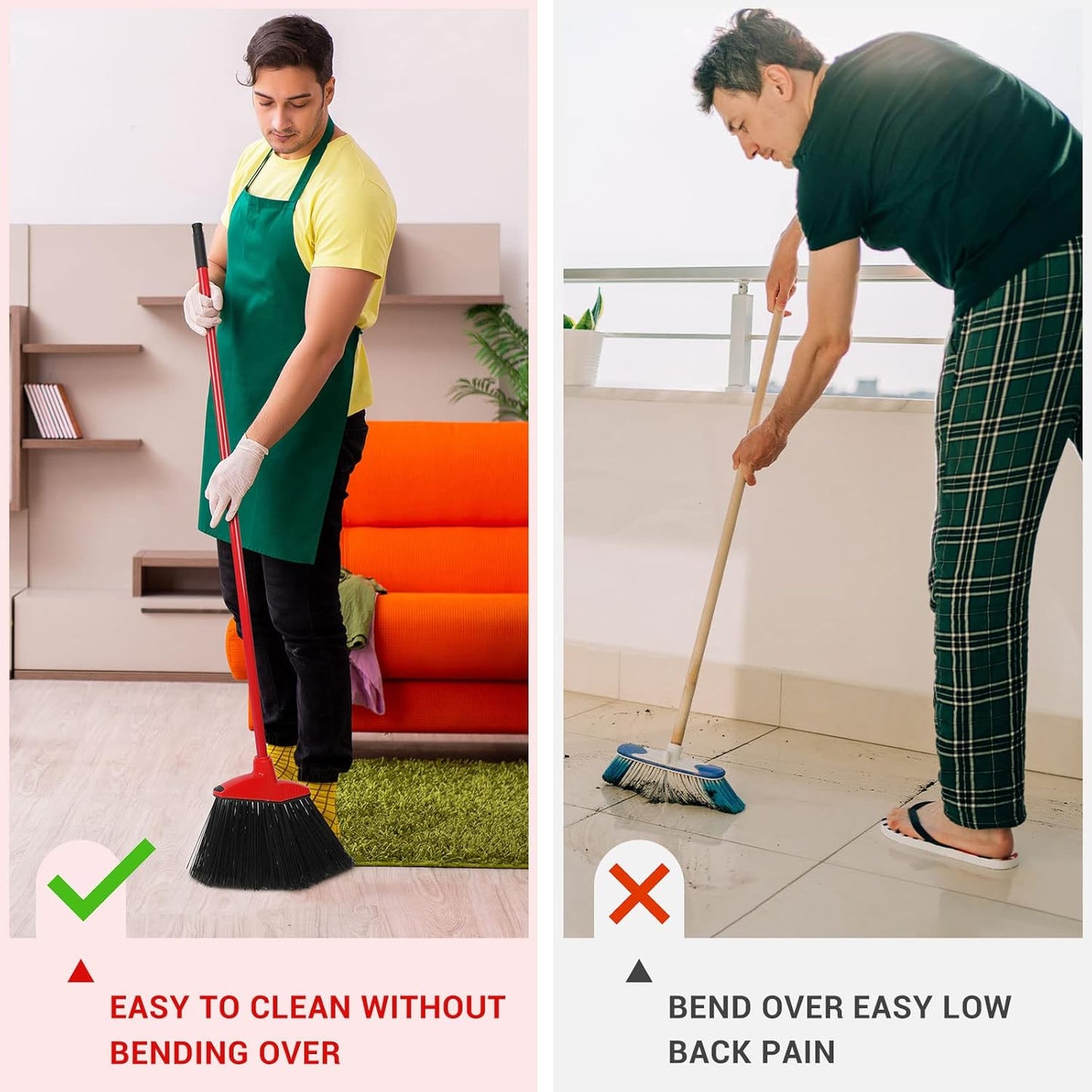 WILLBOND 20 Pcs Heavy Duty Broom Outdoor Indoor Commercial Angle Brooms Bulk for Courtyard Garage Lobby Mall Market Floor Home Kitchen Room Office Pet Hair Rubbish 54 Inch (Red)