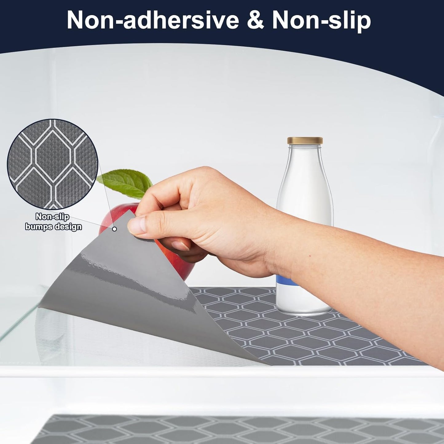 Non Adhesive Shelf Liner, Waterproof Drawer Liners for Kitchen Cabinet Refrigerator, No Slip Bathroom Sink Liners, Cupboard Fridge Liner EVA Place Mat Roll -17.5" x 78.7" Grey