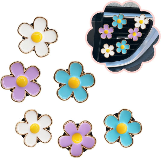 6pcs Flowers Car Decor,Cute Car Air Freshener Vent Clips,Blue White Purple Daisy Flowers Air Vent Clip Accessories for Women,3cm/2.7cm Refillable Daisy Decor Diffuser
