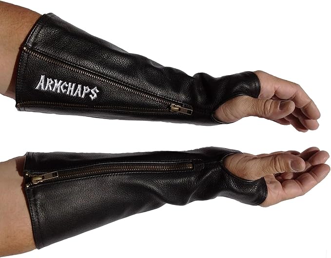 Arm Chaps Leather Protective Sleeves Arm Guard - Prevent Cuts, Scratches & Bruises - Genuine Cowhide - Ideal for Gardening & Construction - Left & Right Form-Fitting. Black (1 Pair/Large).