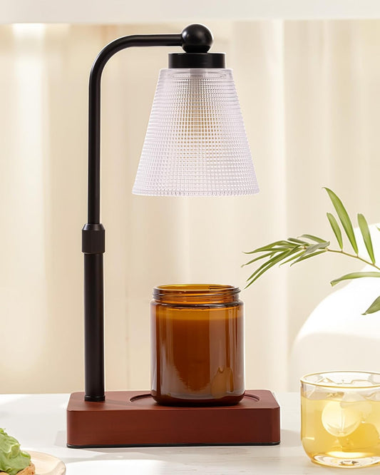 Candle Warmer Lamp - Electric Candle Warmer with Timer, Adjustable Height & Brightness, 2 Replacement Bulbs, 1-Year Warranty - Perfect for Jar Candles, Kitchen, Living Room, Bedroom (Clear)