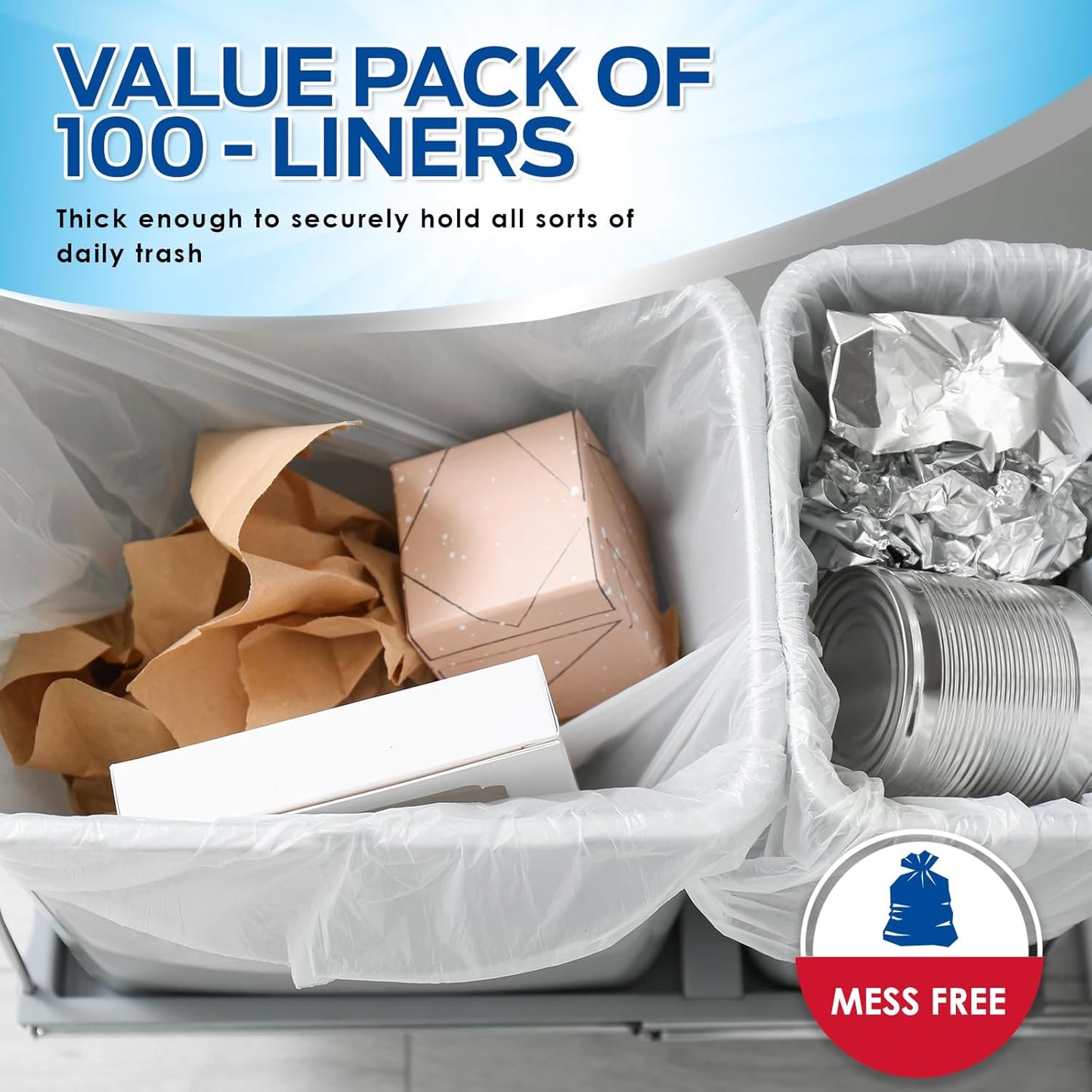 PAMI 13-Gallon Tall Garbage Bags [130-Pack, White] With Twist Ties - Unscented, Odor-Control Trash Can Liners - Strong Multipurpose Plastic Trash Bags For Kitchen, Bathroom, Office