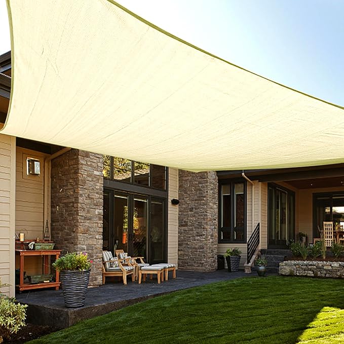 LOVE STORY Custom Size 15' x 16' Butter Cream Sun Shade Sail Canopy Commercial Rectangle Sail Shade Fabric for Patio Garden Backyard Pool (Customized)