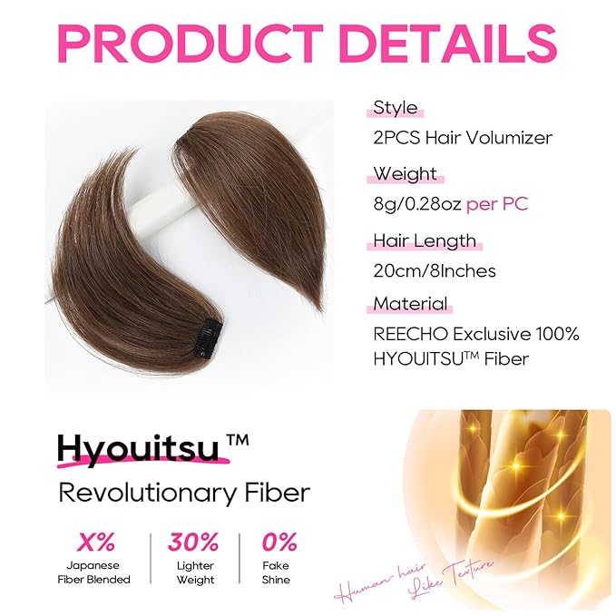 REECHO Clip in Hair Volumizer, Short Thick Clip in Hairpieces Adding Extra Hair Volume Extensions for Women with Thin Fine (Ginger Brown, 8 Inch(Pack of 2))