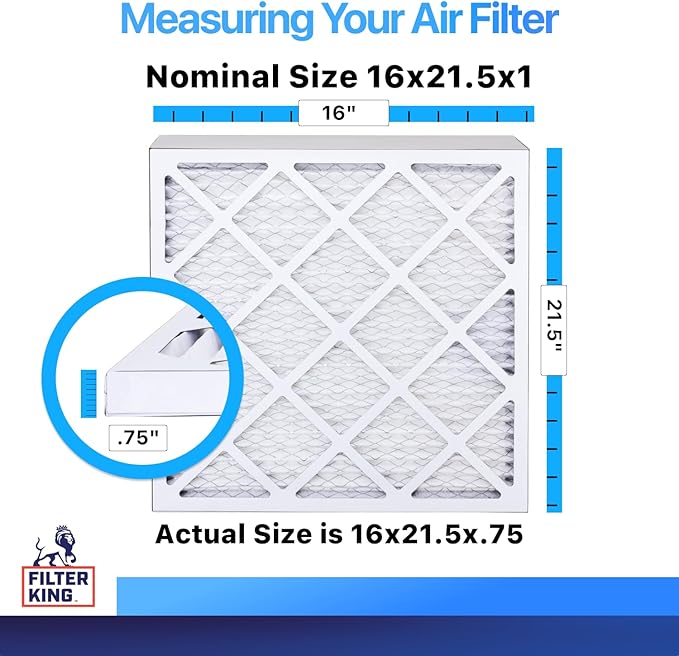 Filter King 16x21.5x1 Air Filter | 3-PACK | MERV 8 HVAC Pleated A/C Furnace Filters | MADE IN USA | Actual Size: 16 x 21.5 x .75"