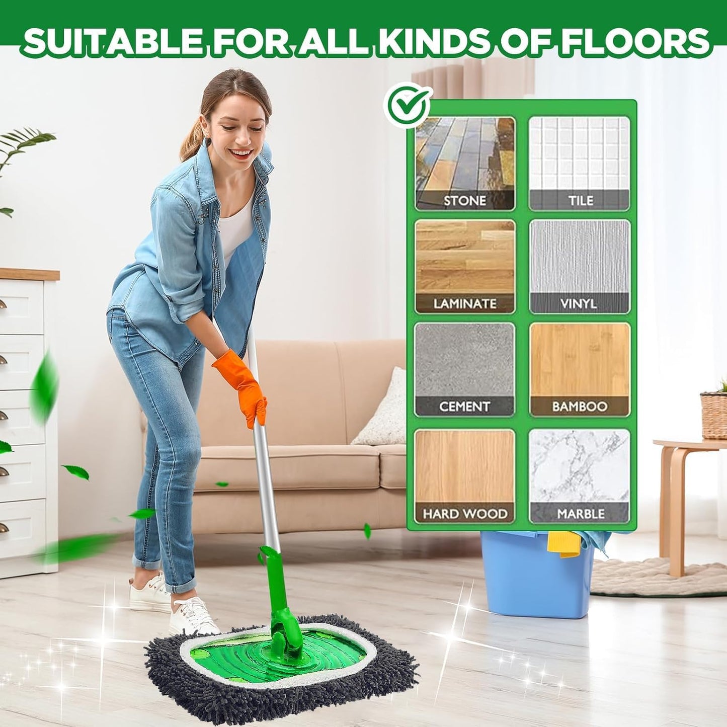 Reusable Microfiber Mop Pads for Swiffer Sweeper - Wet & Dry Cleaning Cloths - Mop Head Replacement Washable Refills for Household Floors