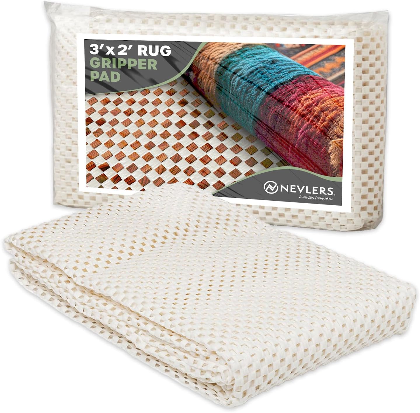Nevlers 2 Ft x 3 Ft Rug Gripper Pad | Non Slip Rug Pads for Hardwood Floors & Other Surfaces | Open Weave PVC Foam Carpet Gripper Non Skid Pads | Customizable Nonadhesive Carpet Pad for Household Use