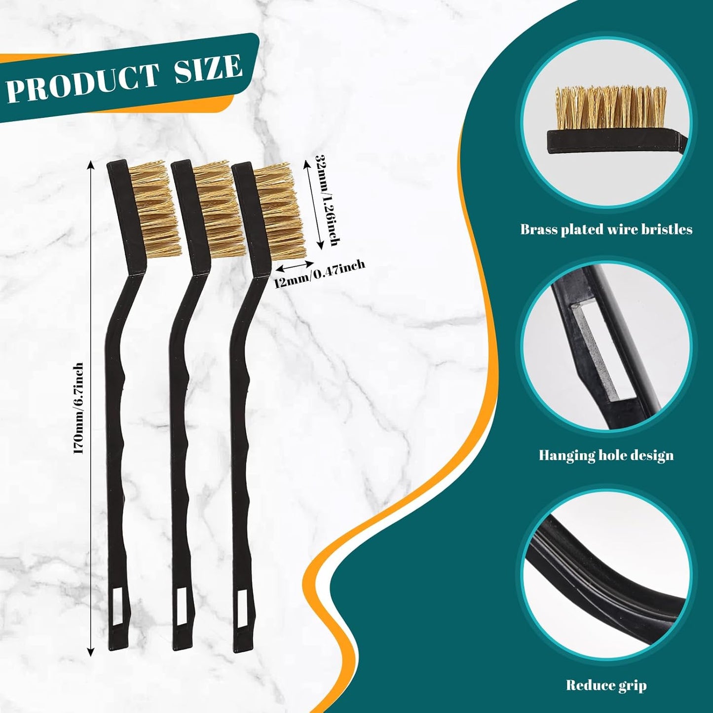 20 Pcs Mini Wire Brush Brass Brush Set, Curved Handle Masonry Brush Wire Brush for Cleaning Welding Slag and Rust
