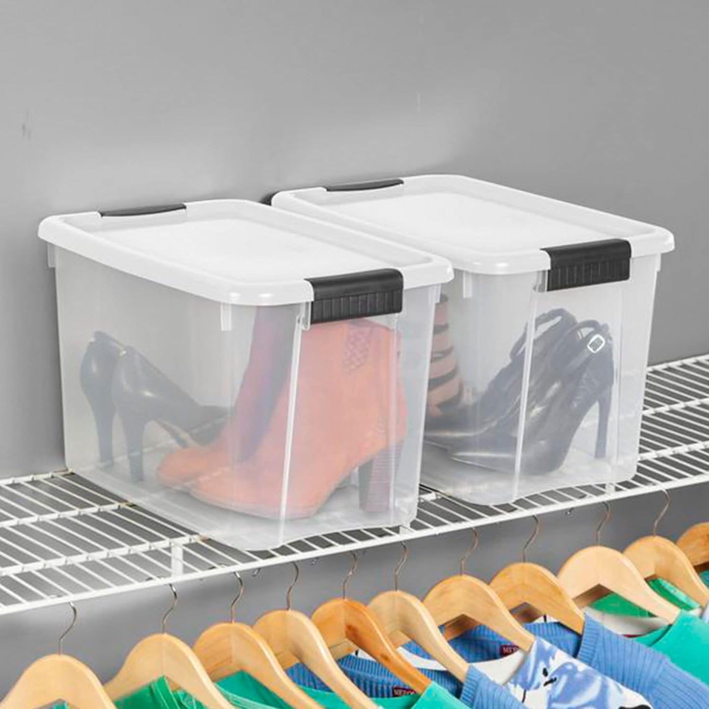 Sterilite 18-Pack Ultra Latching Box, Storage Bins with Lids, Clear Plastic, 30 Quart - Heavy-Duty Organizing Containers for Closet, Bathroom, and Office