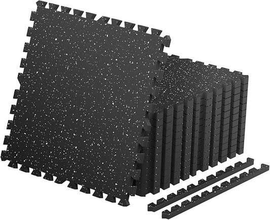 0.56'' Thick 12 Pcs 48 Sq Ft Non-Slip Rubber Top Exercise Equipment Mats, High Density EVA Foam Mats with Rubber Top, Interlocking Puzzle Gym Flooring for Home Gym, Workout Floor Mats, Black