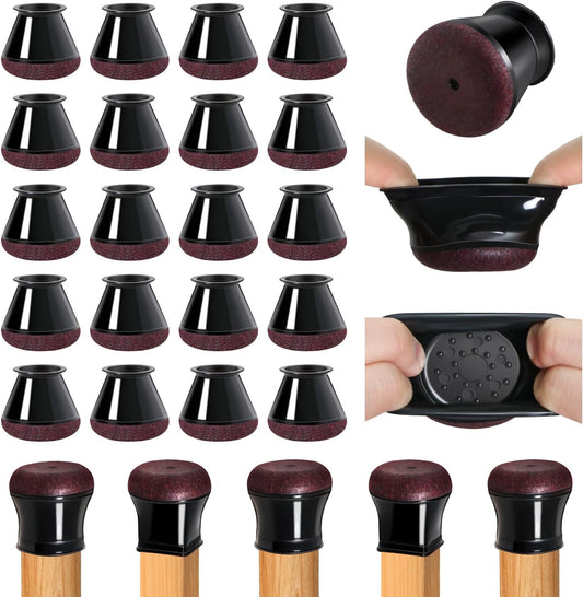 20 Pcs Chair Leg Floor Protectors for Hardwood Floors, Black Rubber Furniture Sliders with Felt, Silicone Furniture Leg Caps Covers, Fit Round Diameter (0.8" to 1.2")