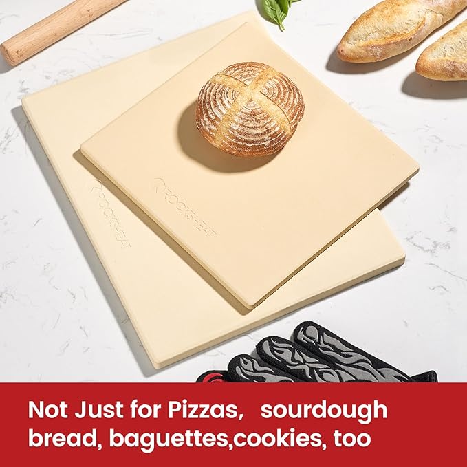 Pizza Stone, Cordierite Pizza Pan for Oven Grill and BBQ, Rectangular Large 15" × 12" Baking Stone for Bread, Thermal Shock Resistant, Durable Cooking Stone