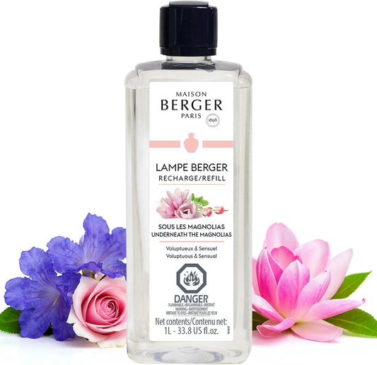 MAISON BERGER - Underneath The Magnolias - Lampe Berger Fragrance Refill for Home Fragrance Oil Diffuser - Air Freshener - 33.8 Fluid Ounces - 1 Liter