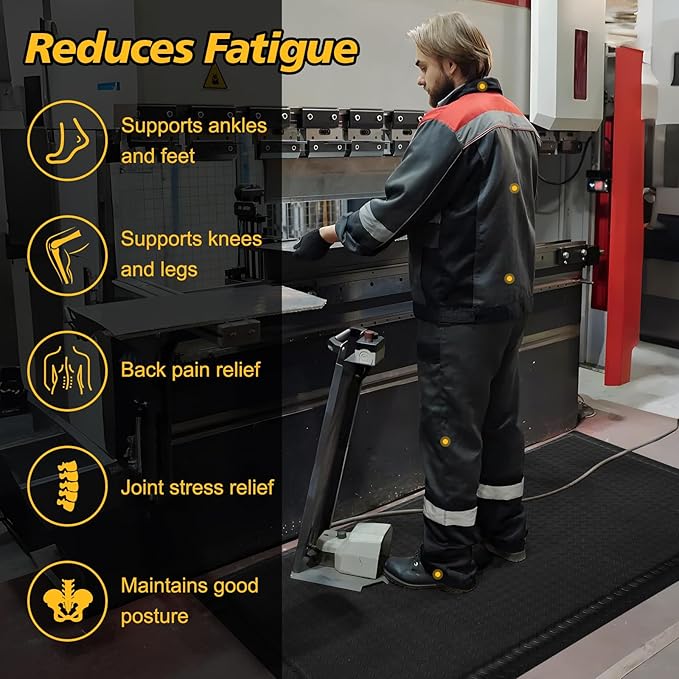 Nisorpa Anti Fatigue Mats Industrial 3' x 6' Ergonomic Standing Mat 15/16" Extra Thick Cushioned Shop Floor Mats Kitchen Mats Heavy Duty Commercial Diamond Plate Support for Leg & Back Pain, Black