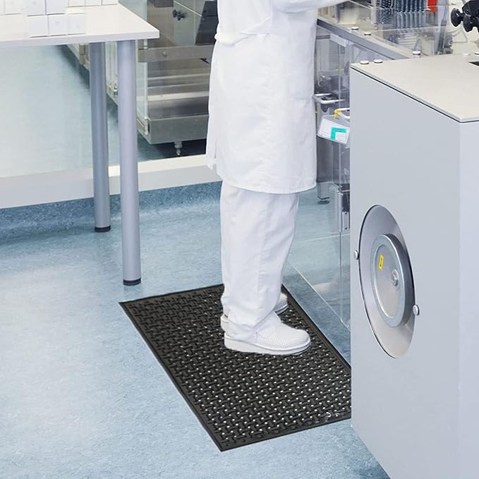 M+A Matting Comfort Flow Anti Fatigue Mat - Grease Proof, Oil Proof, Odor Resistant, Lightweight Commercial Kitchen Mat for Wet Areas – Black (3' x 9')