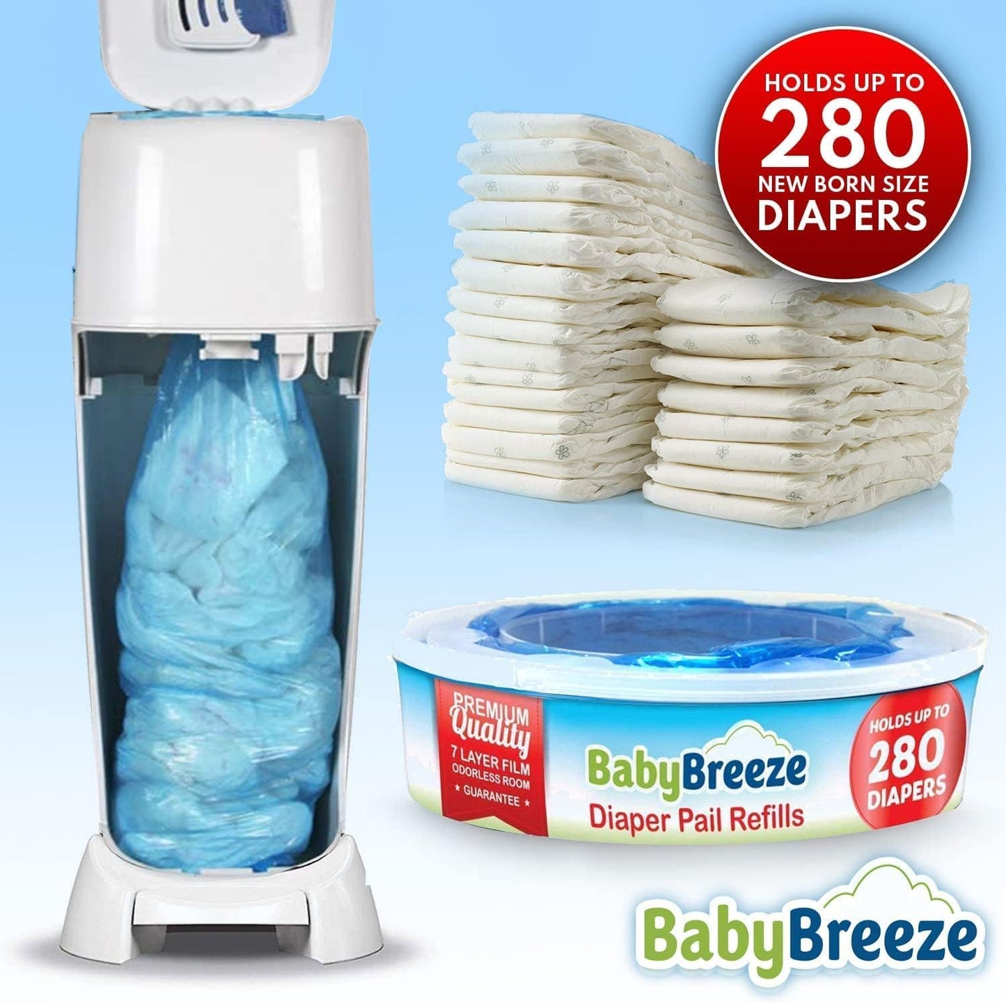 Diaper Pail Refill Bags Compatible with Playtex Diaper Genie- 1960 Count (7 Sets of 1 Pack) – by BabyBreeze