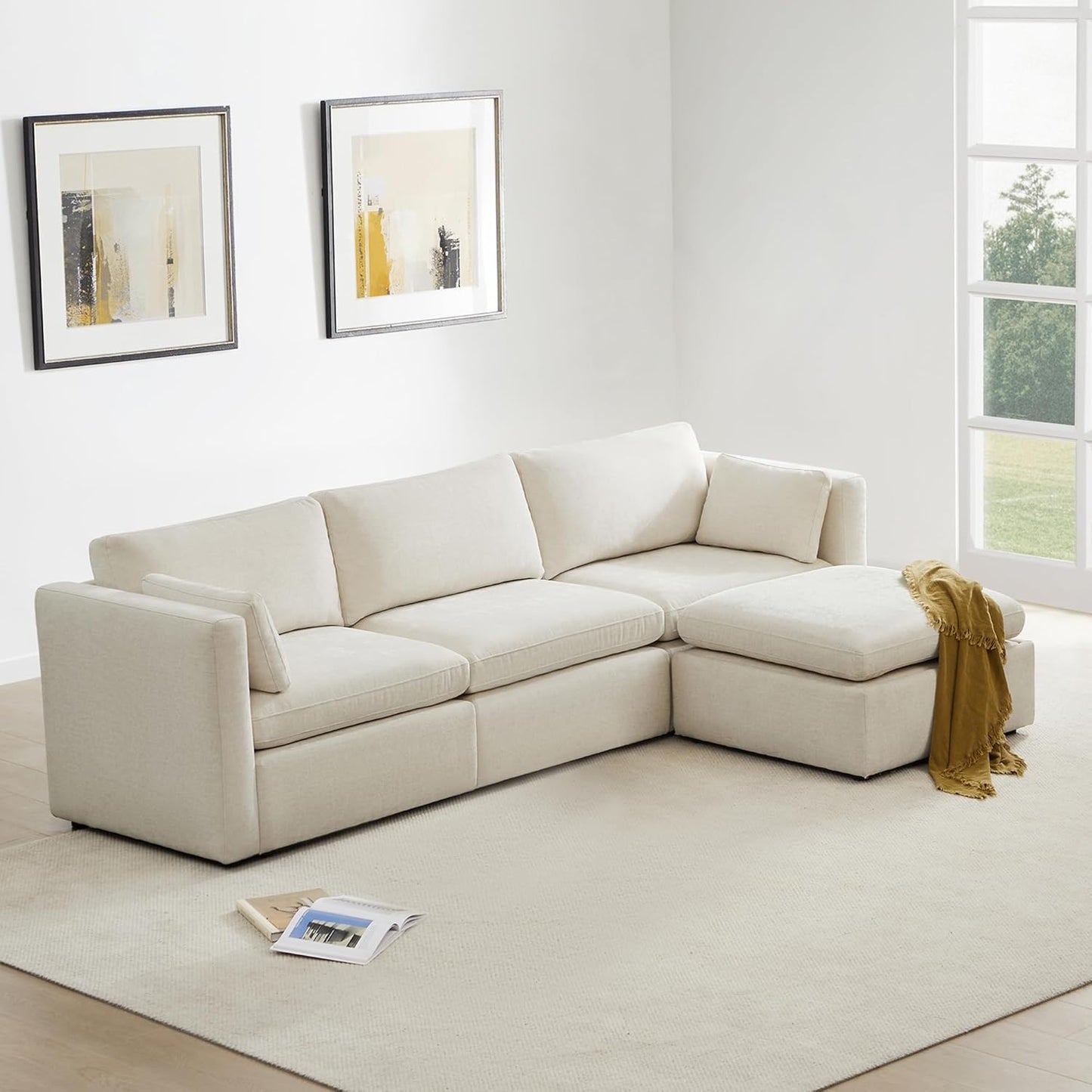 CHITA Oversized Modular Sectional Sofa, FSC Certified L Shaped Sectional Couches for Living Room, 112 inch Width,4 Seat Modular Sofa with Storage Ottoman, Linen
