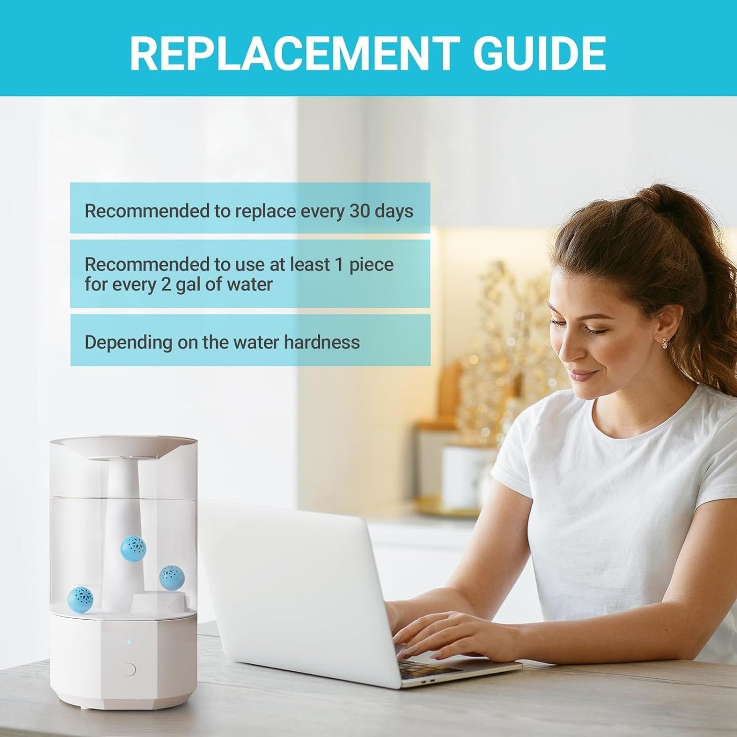 Humidifier Cleaning Ball – Fights Mold & Odor, Prevents Hard Water Build-Up, Eliminates White Dust, For All Humidifiers & Fish Tanks