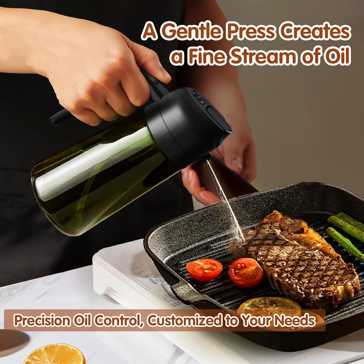YARRAMATE 16oz/470ml Light-Blocking Dark Oil Sprayer for Cooking, 2 in 1 Olive Oil Dispenser Bottle for Kitchen, Premium Dark Green Glass Oil Bottle, Food-Grade Oil Mister for Air Fryer, BBQ (Black)