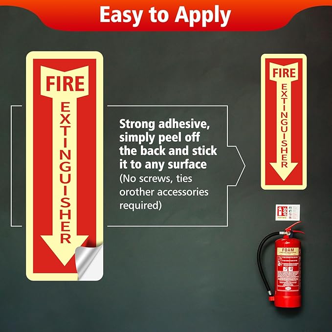 Fire Extinguisher Stickers, 2 Pack 4" X 12" Vinyl Fire Extinguisher Sign Self Adhesive Reflective,Easy to Apply and Stick,Weatherproof, UV Protected,Indoor Outdoor use,Glow in the Dark