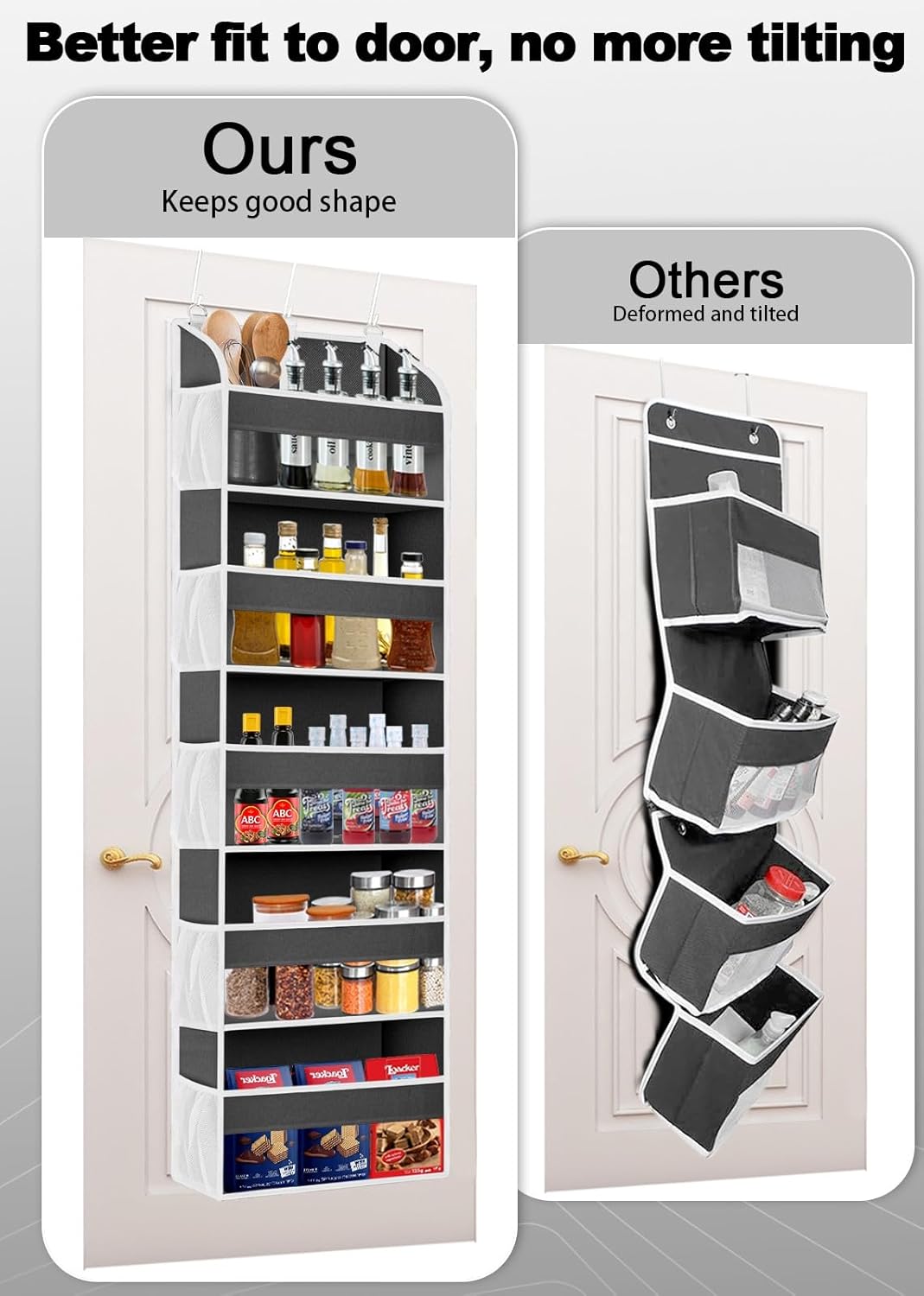 1 Pack Over The Door Organizer Storage, Hanging Organizer Closet with 5 Large Pockets 10 Mesh Pockets, 44 lbs Weight Capacity, Behind Door Storage for Nursery Bedroom Bathroom (Dark Grey)