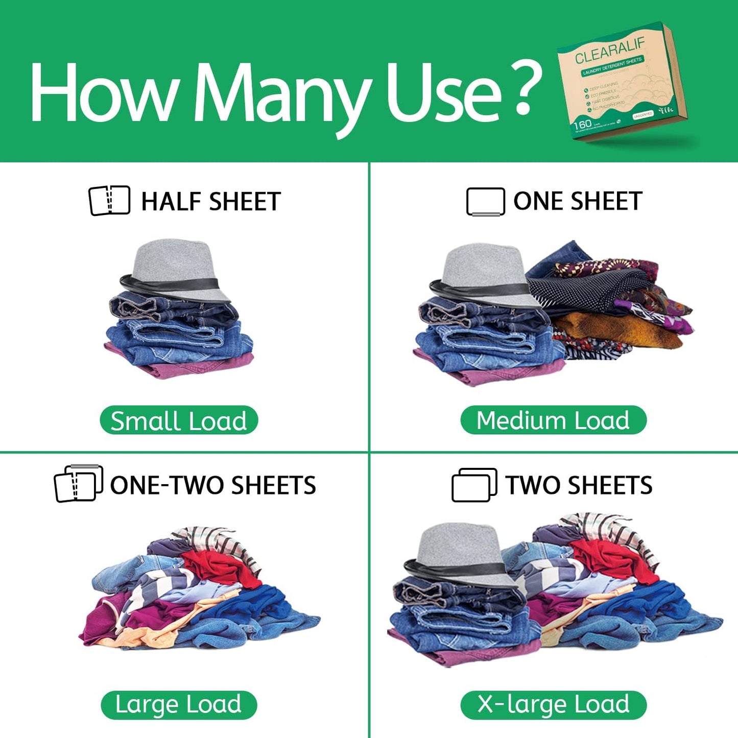 CLEARALIF Laundry Detergent Sheets up to 160 Loads (80sheets), Unscented, Laundry Detergent Strips Eco Friendly & Hypoallergenic