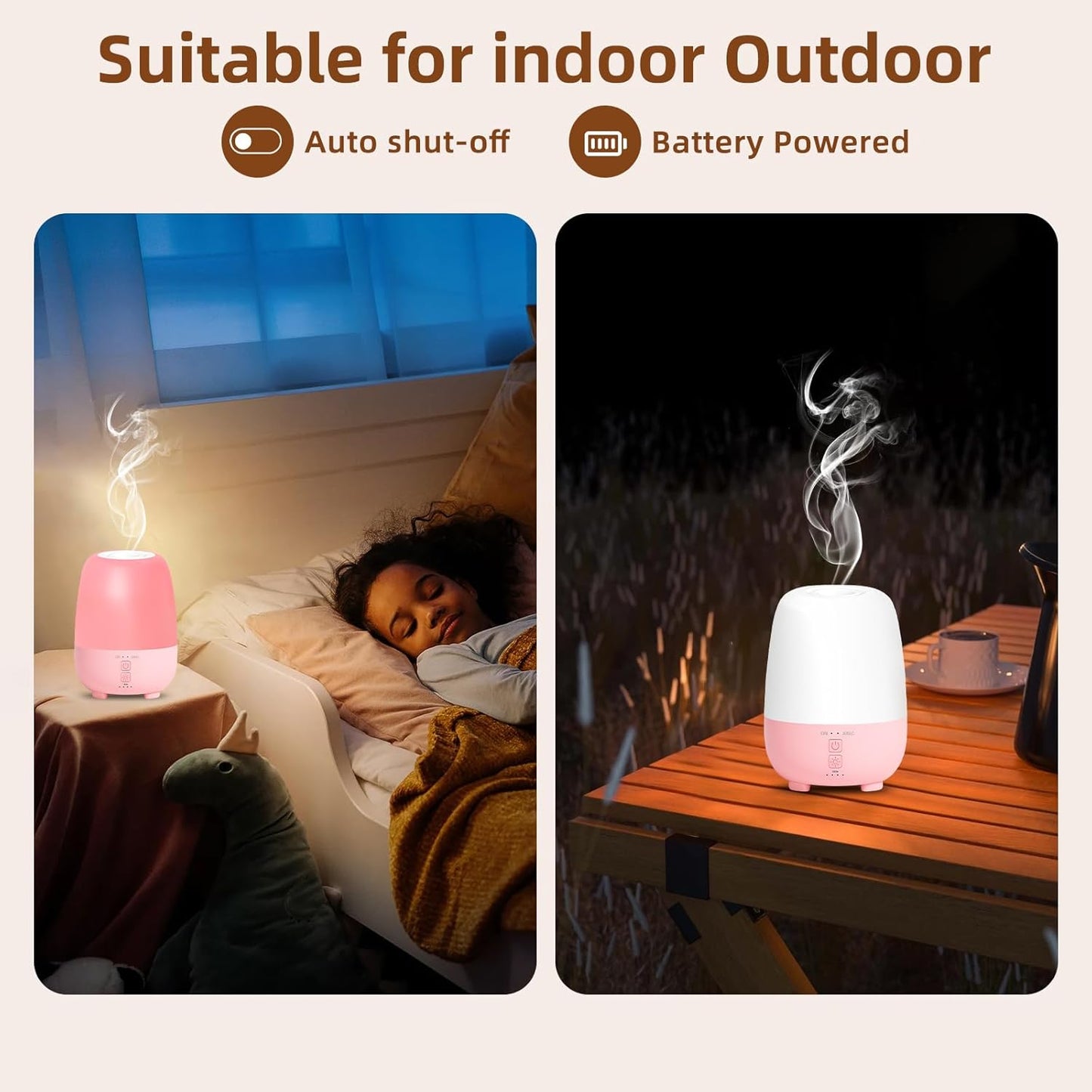 Cordless Essential Oil Diffuser 150ML, Rechargeable Battery, 7H Runtime, 7 LED Lights, Mini Portable Aromatherapy Diffuser for Home, Office, Bathroom, Travel