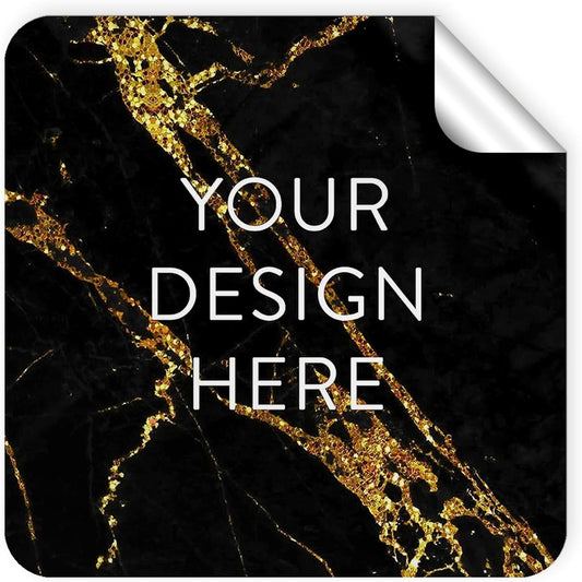 100 Custom Vinyl Stickers - Upload Your own Image, Text, Design, Logo - Personalized Logo Labels for Handmade, Packaging, Bottle, Jars, Candle, Brand Stickers (Black Gold Marble, 6x6 Square)