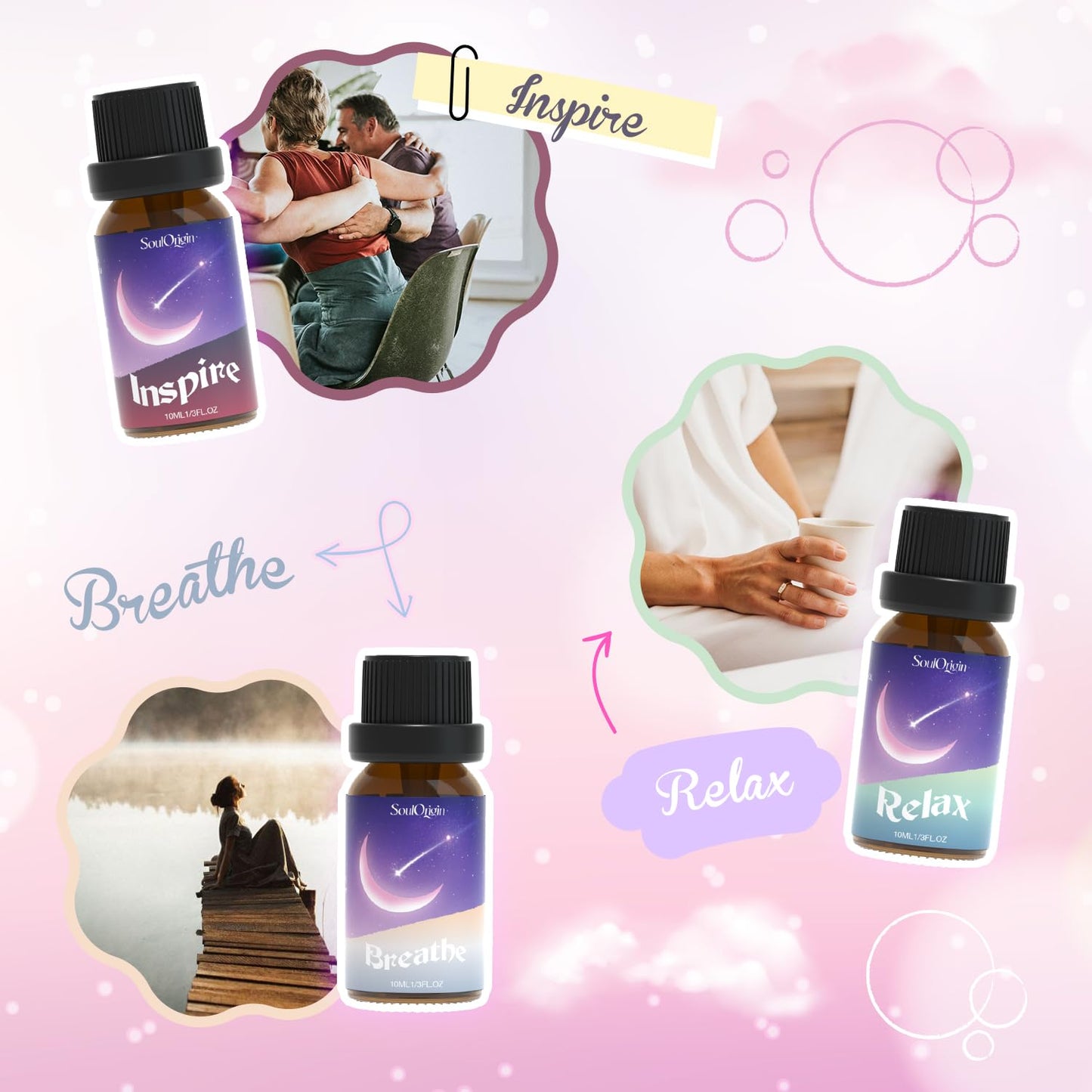 Essential Oil Blends, Essential Oils for Diffusers for Home, Best-Wishes Kit Scent Diffuser Oil, Use for Soap Candle Making- Sleep, Happy, Breathe, Inspire, Relax, Focus On