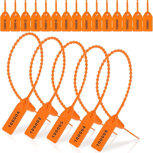 1000 Pcs Plastic Tamper Seals Fire Extinguisher Tags Security Tags Seals Safety Numbered Zip Ties Labels Safety Disposable Self Locking Signage 250 mm Length (Orange)