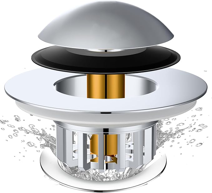 Tub Stopper, Bathtub Drain Stopper, Bathroom Sink Stopper, Pop-up Drain Stopper, Bathroom Drain Plug, Bathtub Drain Stopper, Bathtub Plug for 1-1/2 to 1-3/4" Bath Drain Hole, Easy to Install & Clean