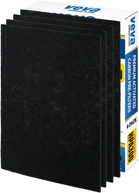 VEVA Precut for HPA300 Premium Carbon Activated Pre Filters 4 Pack Compatible with HW Air Purifier. Precision Fit for Easy Installation Advanced Filters