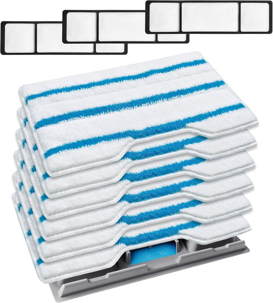 KEEPOW Reusable Mop Replacement Pads Compatible with Shark Vac Mop VM252 VM200 VC205 VM250 /QM250 VM190 VM200P12, Washable Vacuum Mop Pad Refills, Upgraded Dirt Chamber for Floor Mop (1+3+6 Pads)