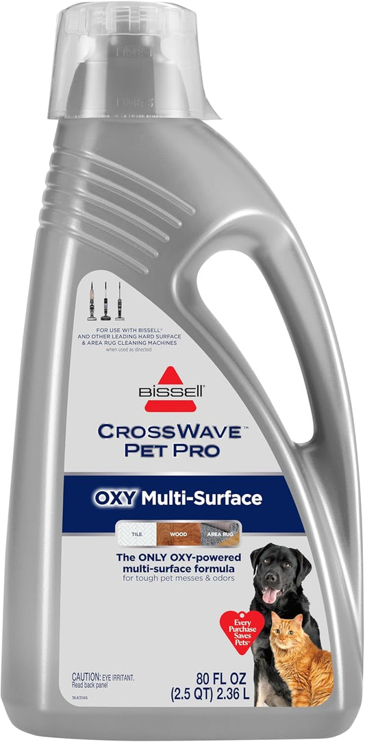 Bissell CrossWave PET PRO OXY Multi-Surface Formula, 4019G, 80 oz, Removes Stuck-On Stains like Dirt, Grease, and Grime from Sealed Hard Floors and Grout, Patented Odor Elimation Technology