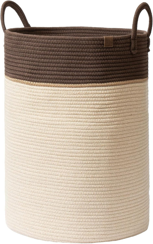 LA JOLIE MUSE Woven Basket Rope Storage Baskets - Tall Cotton Laundry Basket, Blanket, Kids Toy, Nursery Clothes Hamper, Oatmeal, 72 Litres