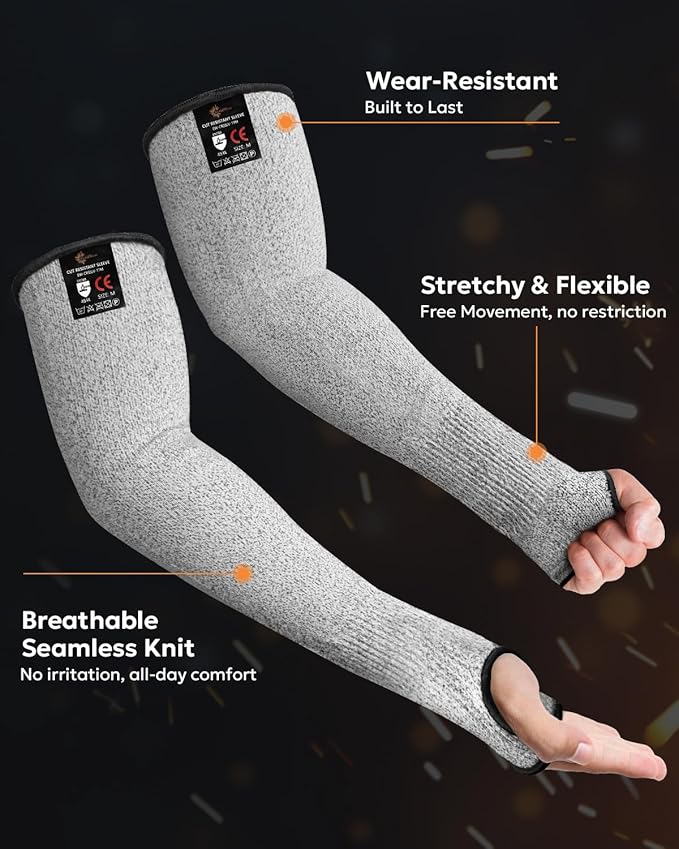 Evridwear Protective Arm Sleeves Cut Resistant Farmers Sleeves for Men Work, Gardening, Farming, Arm Protectors for Thin Skin and Bruising (Large, With Thumb Hole) 5 Pairs