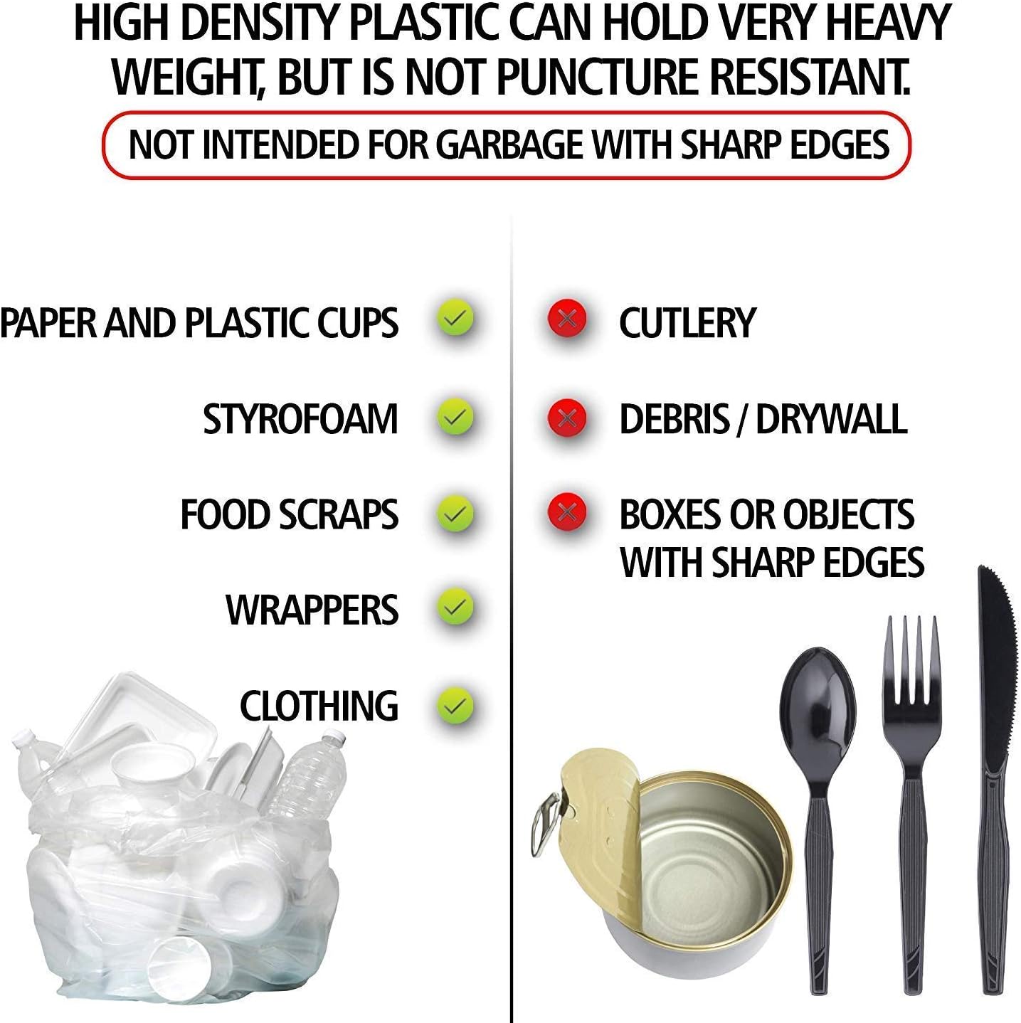 Aluf Plastics High Density Trash Bags, 60 Gallon, 800 Count, 17 Micron (eq), 38" x 60", Black, for Bathroom, Office, Industrial, Commercial, Janitorial, Municipal, Recycling